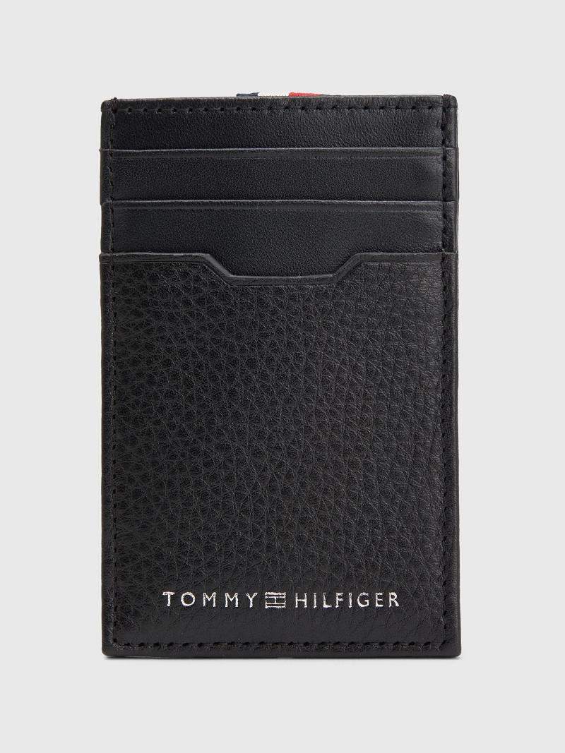 Férfi Tommy Hilfiger Bőr Vertical Stripe Kártyatartó Fekete | HU 1506BEX